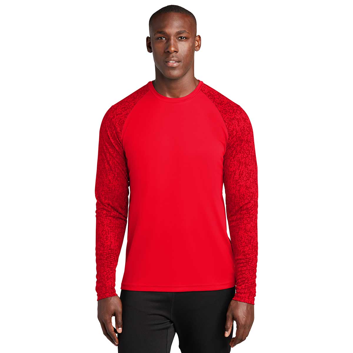 Sport-Tek Men's Striking True Red PosiCharge Digi Camo Long Sleeve Tee