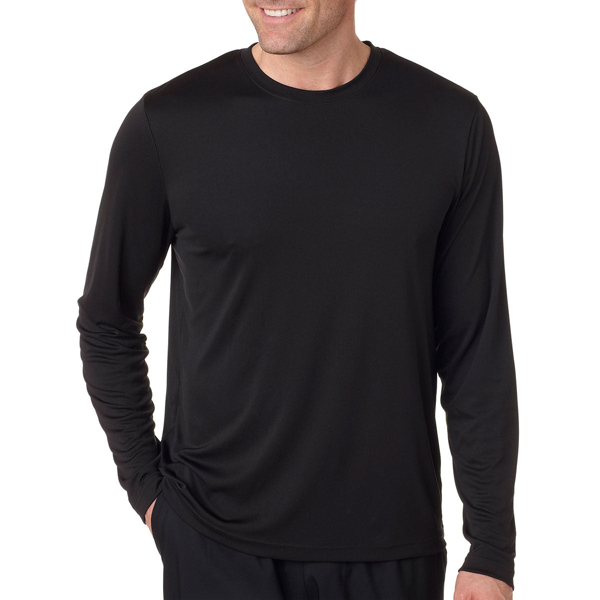Hanes Men's Black Cool DRI with FreshIQ Long-Sleeve Performance T-Shirt - Ideal for Outdoor Events
