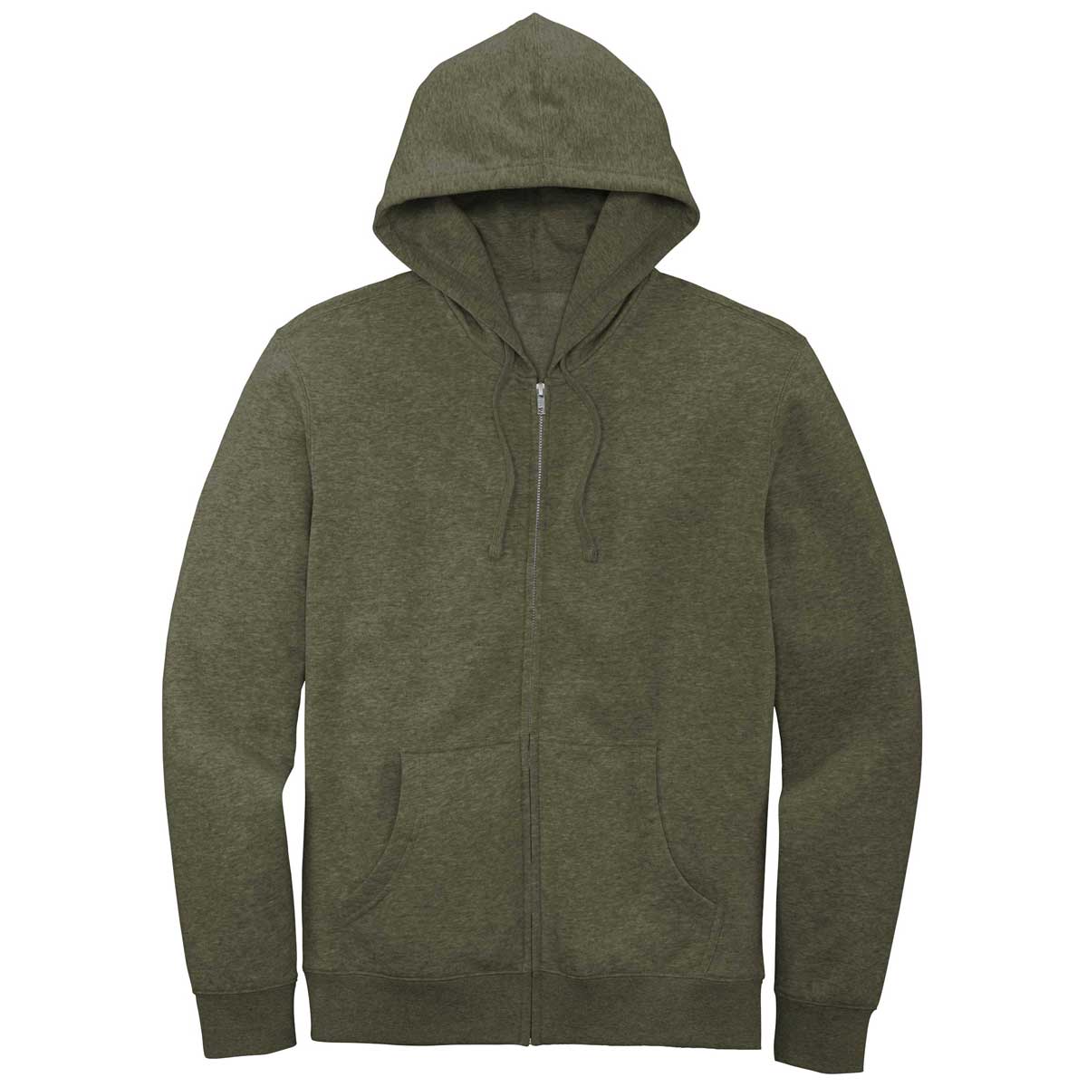 District Men's Olive Heathered V.I.T. Fleece Full-Zip Hoodie - A Must-Have!