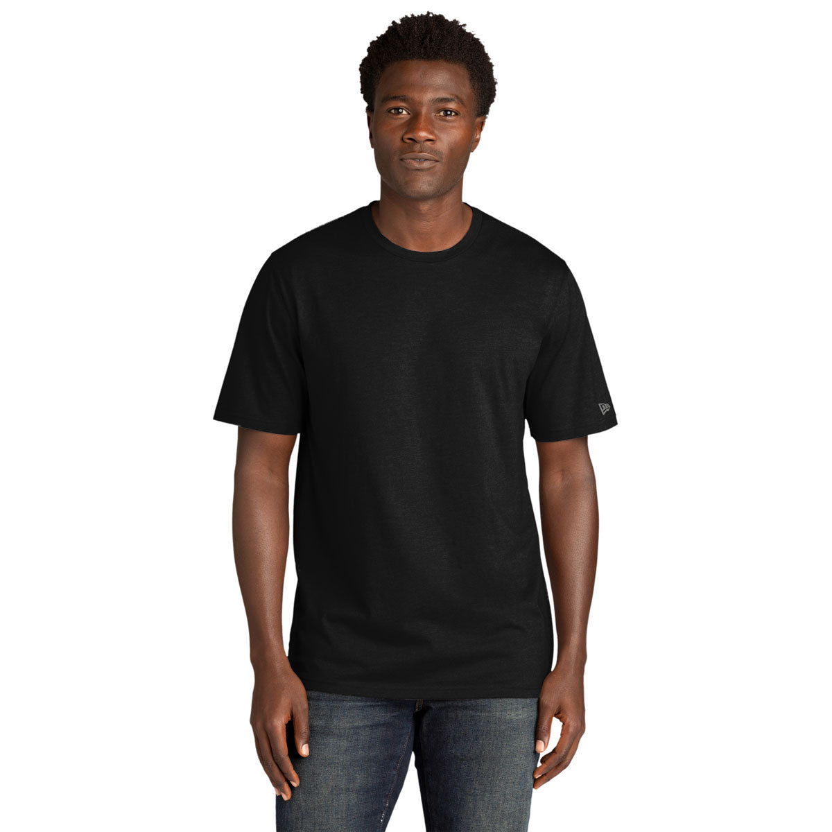 New Era Men's Stylish Black Solid Tri-Blend Performance Tee
