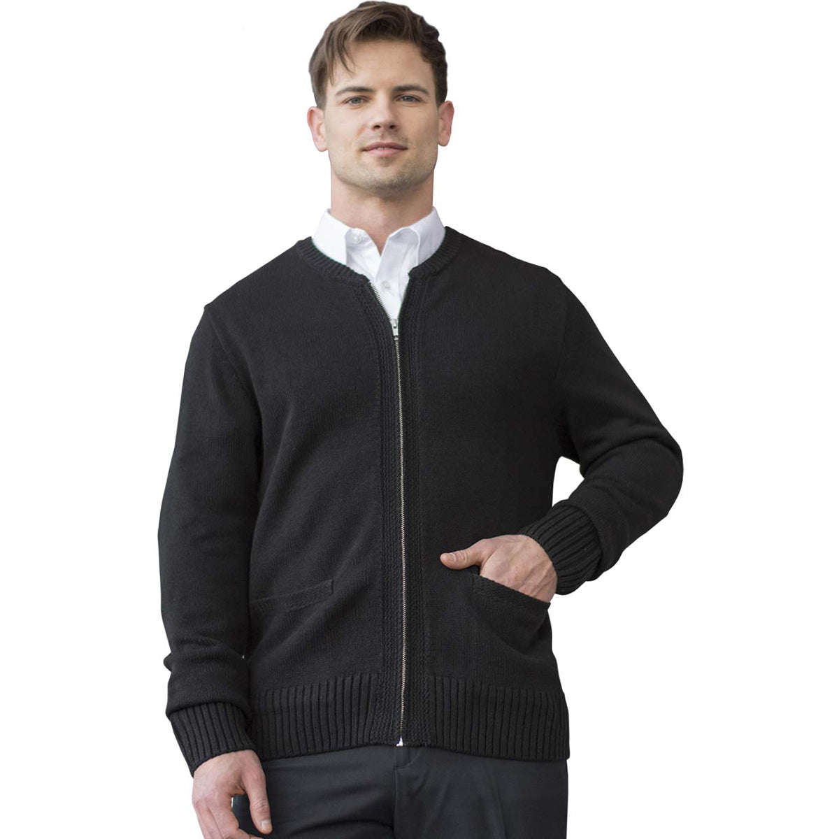 Edwards Men's Stylish Black Jersey Knit Acrylic Full Zip Cardigan