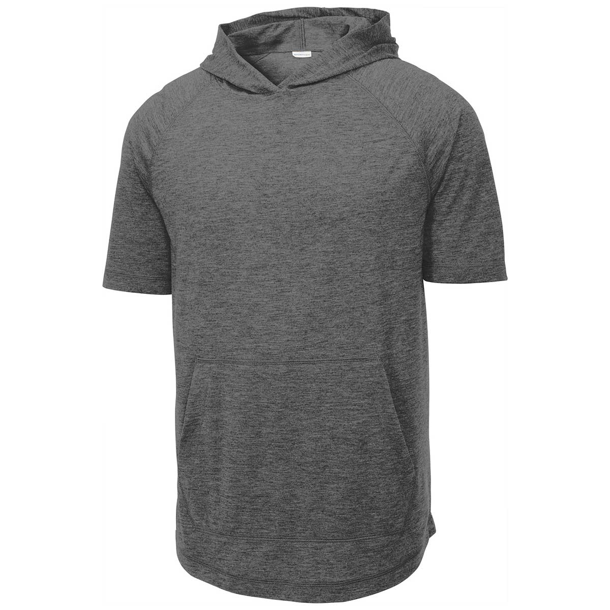 Sport-Tek Men's Dark Grey Heather Posicharge Tri-Blend Wicking Short Sleeve Hoodie - The Ultimate Gym Essential