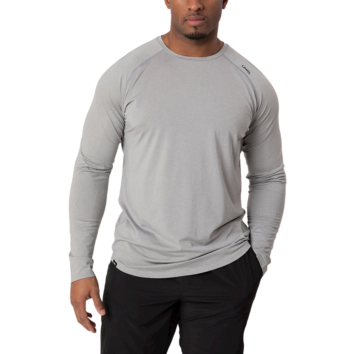 UNRL Men's Striking Heather Grey Stride Long Sleeve Shirt - A Marketing Marvel!