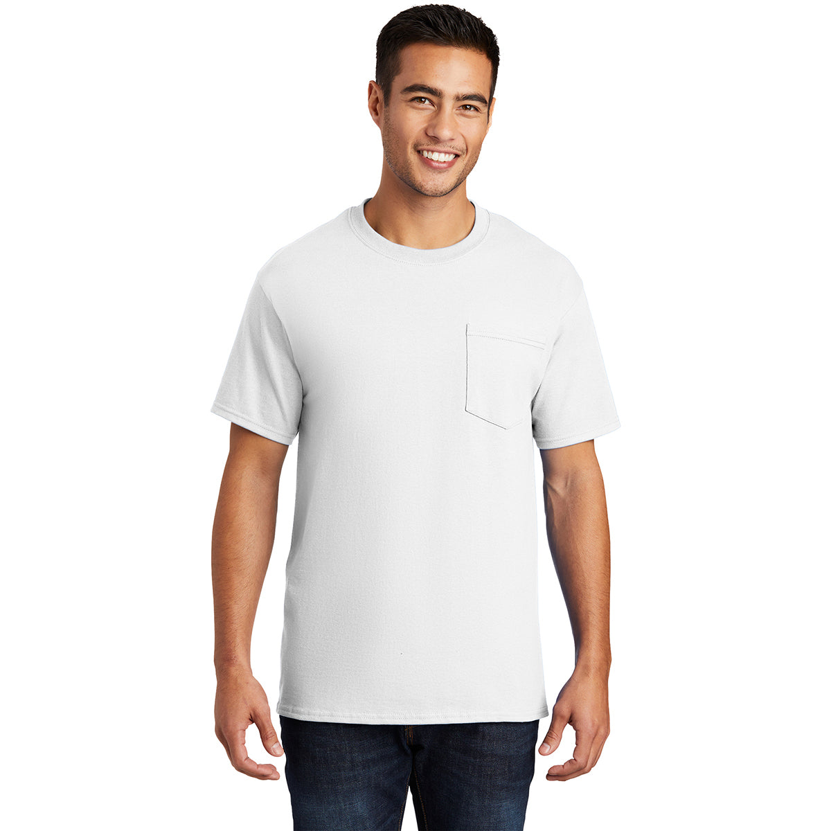 Port & Company Men's Stunning White Essential Pocket Tee