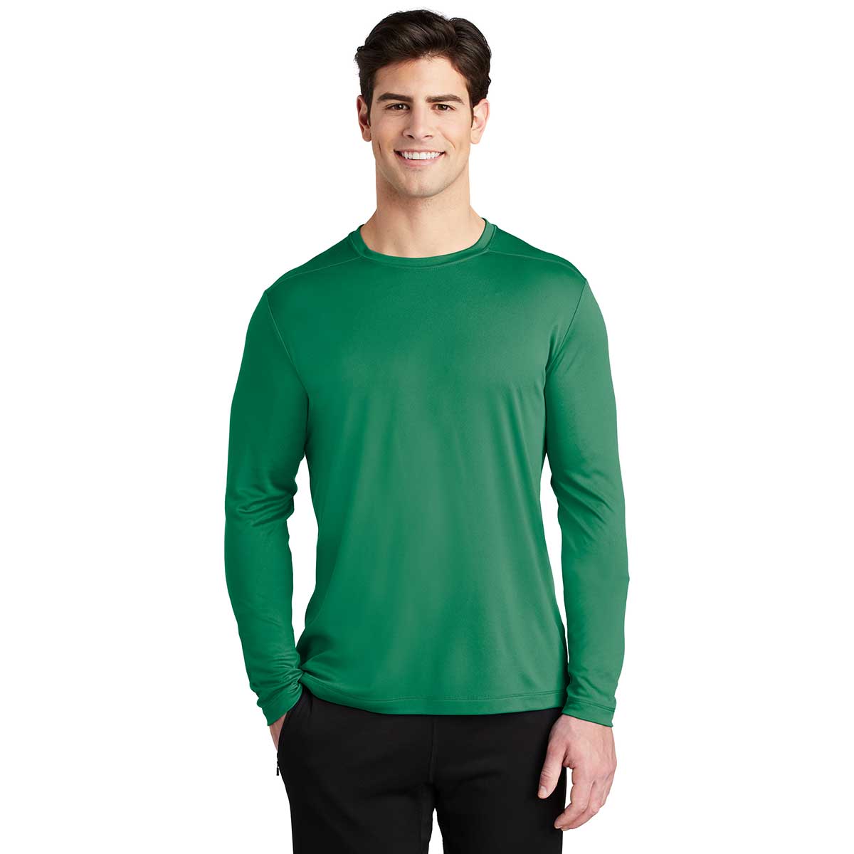 Sport-Tek Men's Stunning Kelly Green Posi-UV Pro Long Sleeve Tee - Must-Have for All!