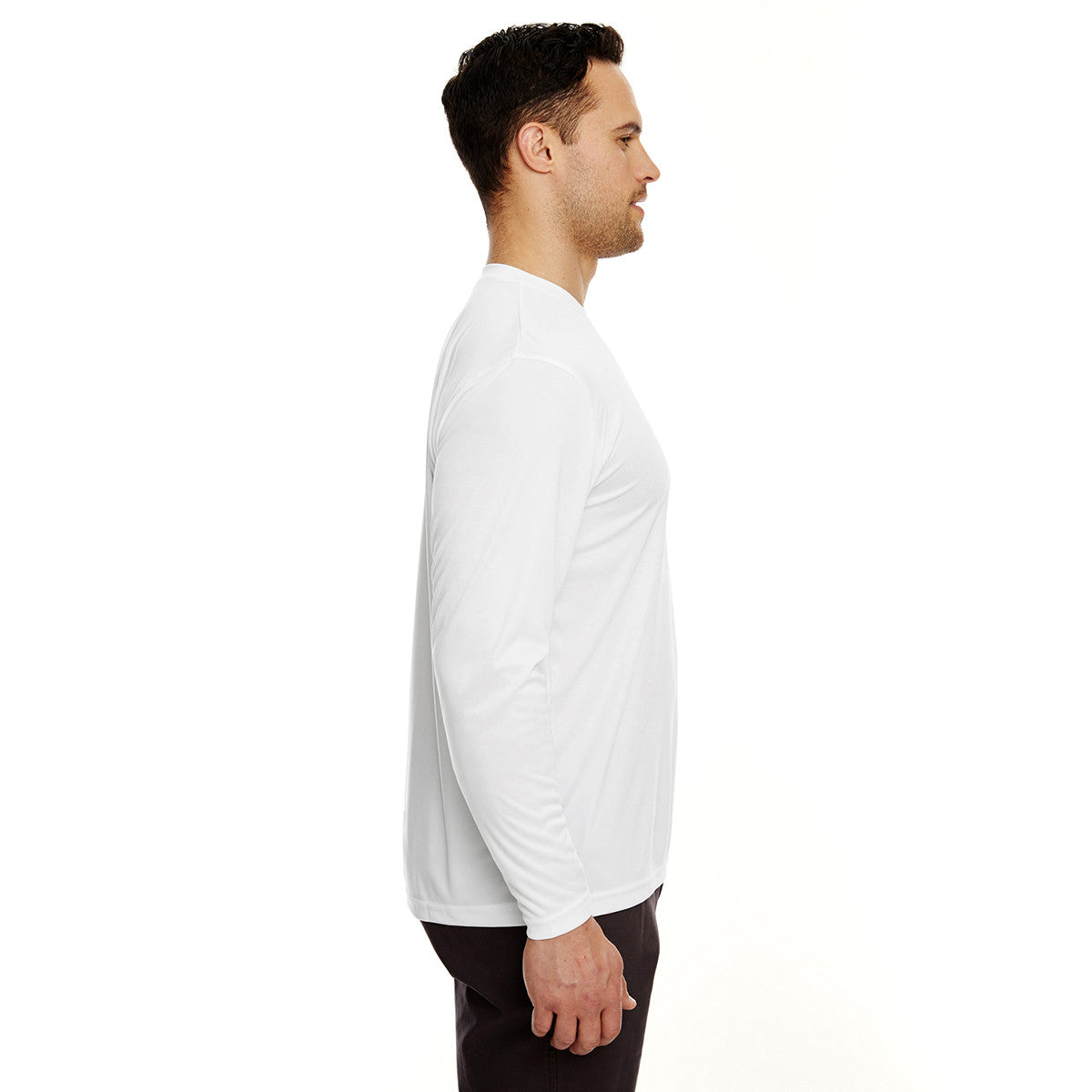 UltraClub Men's White Cool & Dry Performance Long-Sleeve Sport T-Shirt