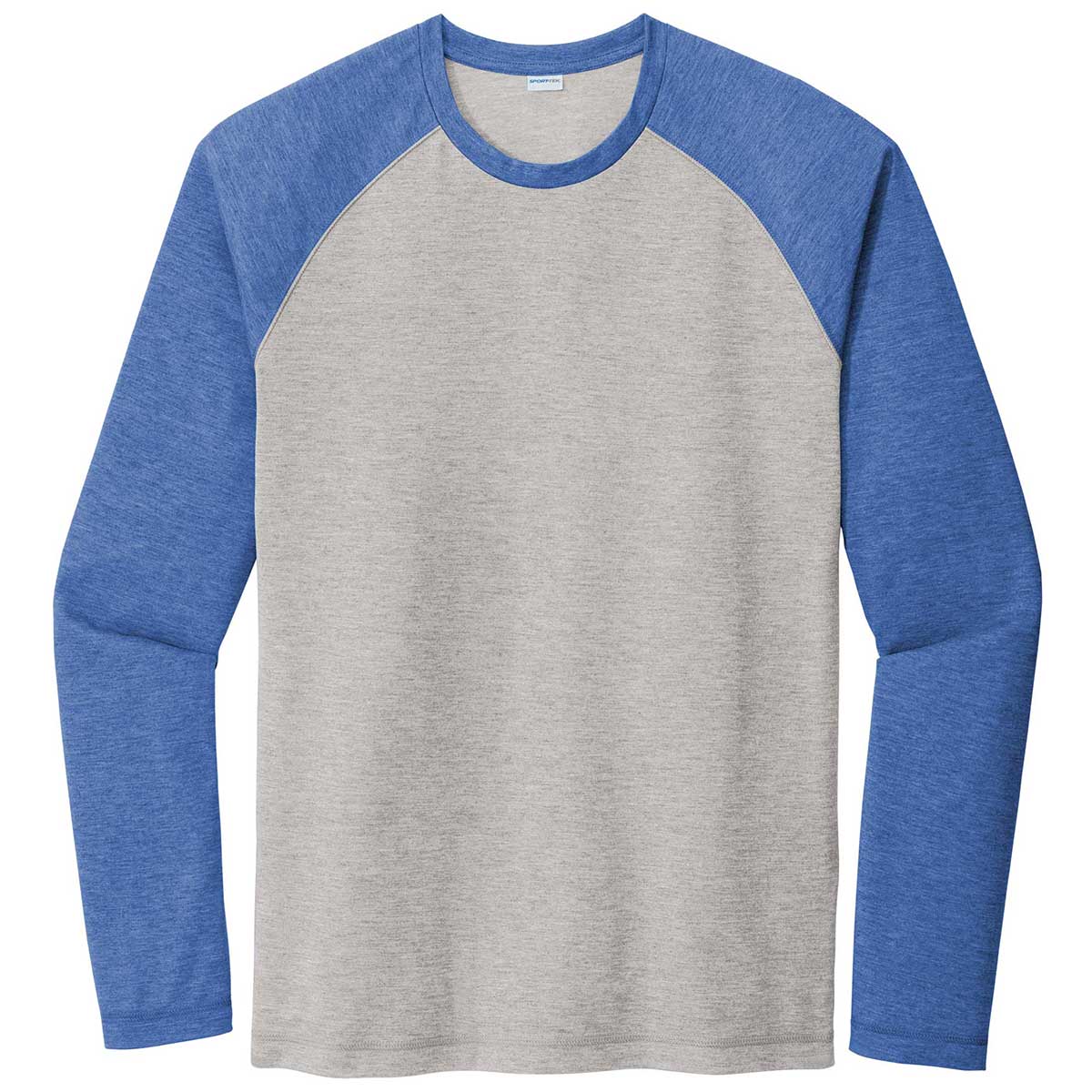 Sport-Tek Men's Stunning True Royal Heather/Light Grey Heather PosiCharge Long Sleeve Tri-Blend Wicking Raglan Tee