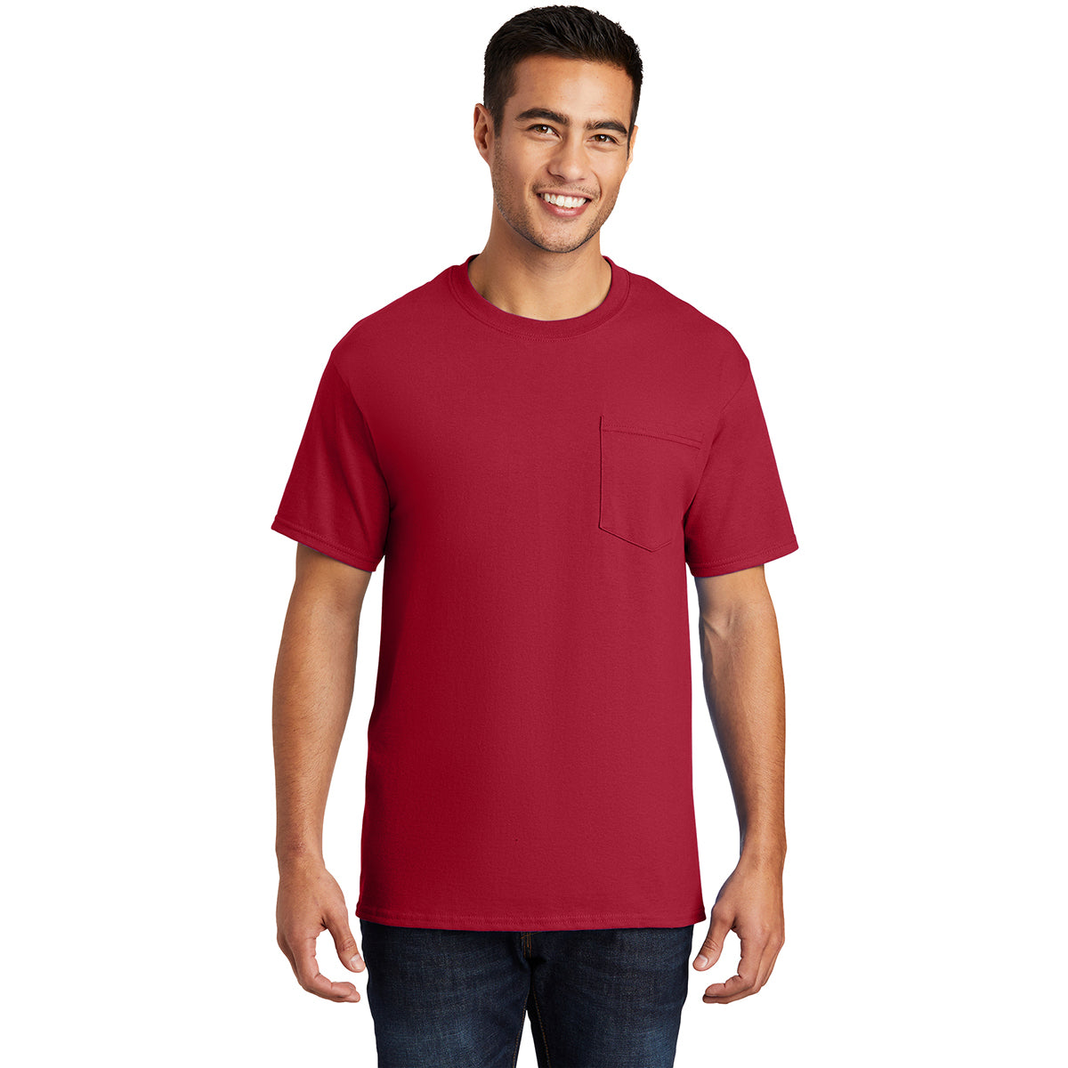 Port & Company Men's Striking Red Essential Pocket Tee