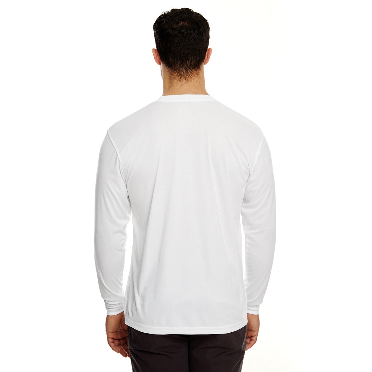 UltraClub Men's White Cool & Dry Performance Long-Sleeve Sport T-Shirt
