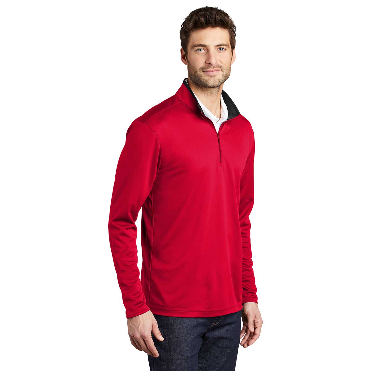 Port Authority Men's Stunning Red/Black Silk Touch Performance Quarter Zip