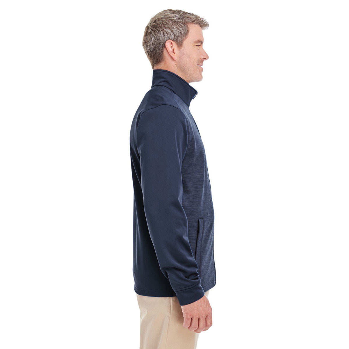 Devon & Jones Men's Navy/Navy Heather Newbury Colorblock Melange Fleece Full-zip - A Stylish and Functional Choice