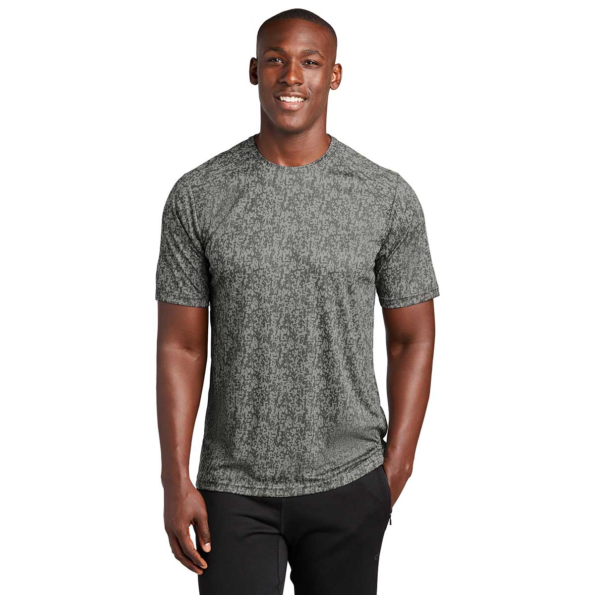 Sport-Tek Men's Grey Concrete Digi Camo Short Sleeve Tee: PosiCharge Style!