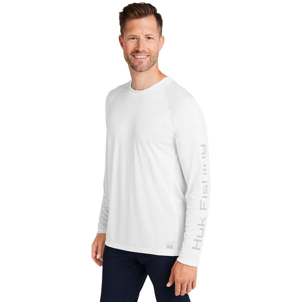 HUK Men's Stylish White Pursuit Long-Sleeve T-Shirt - Customizable!