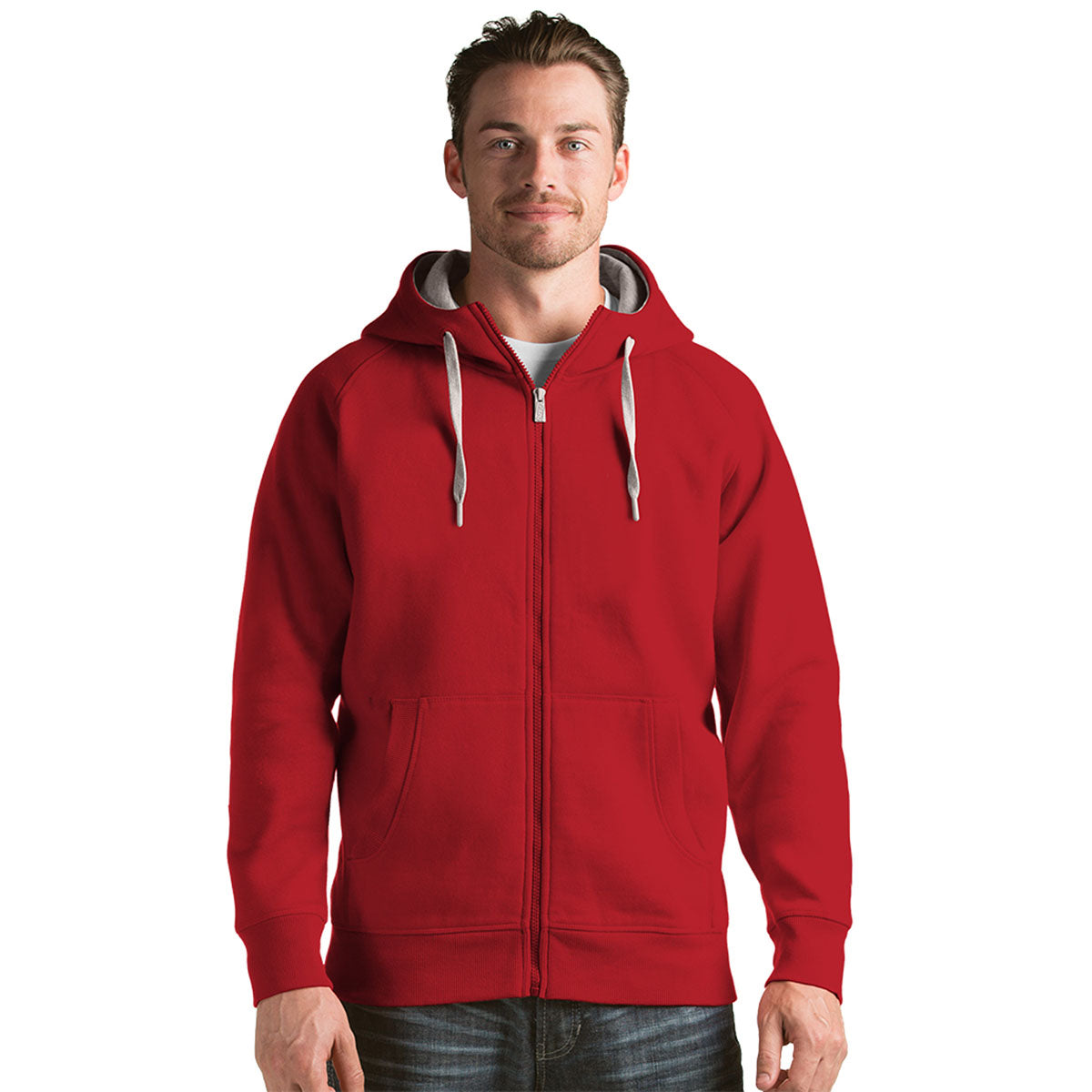Antigua Men's Stunning Dark Red Victory Full Zip Hoodie