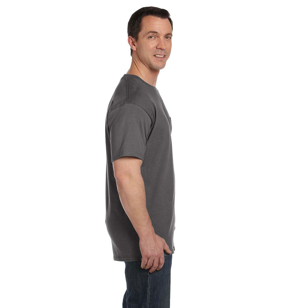 Hanes Men's Stunning Smoke Grey 6.1 oz. Beefy-T with Pocket - A Must-Have!