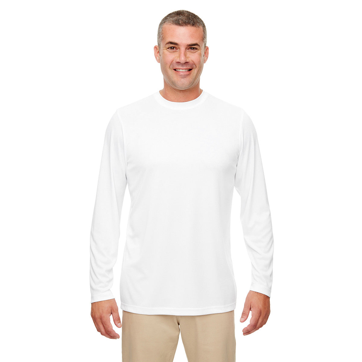 UltraClub Men's White Cool & Dry High-Performance Long-Sleeve Top