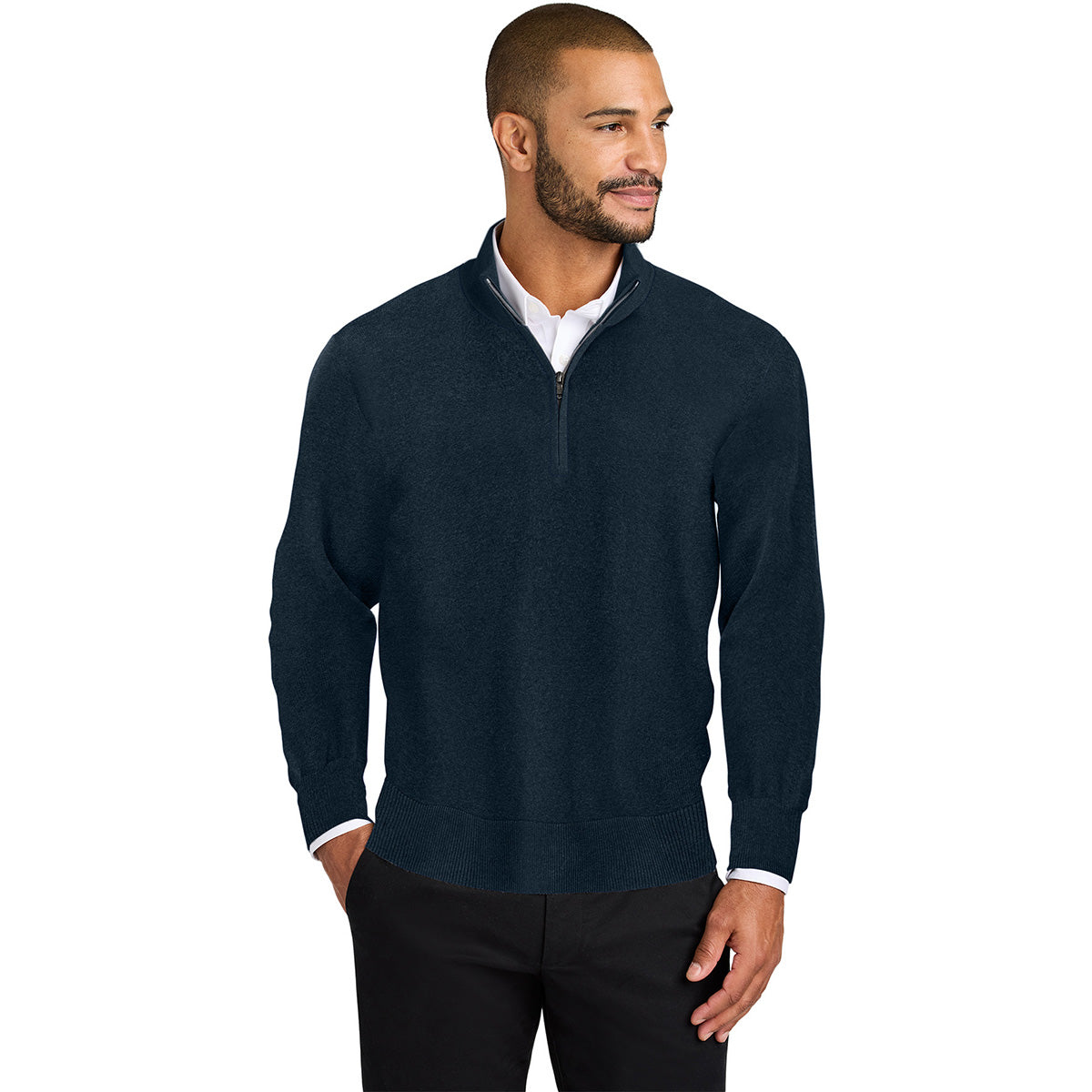 Port Authority Men's Stunning River Blue Navy Easy-Care 1/4-Zip Sweater