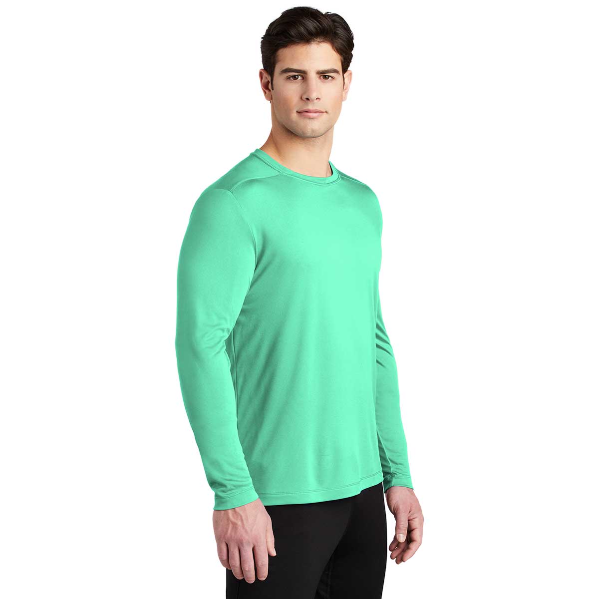 Sport-Tek Men's Stunning Bright Seafoam Posi-UV Pro Long Sleeve Tee - A Must-Have!