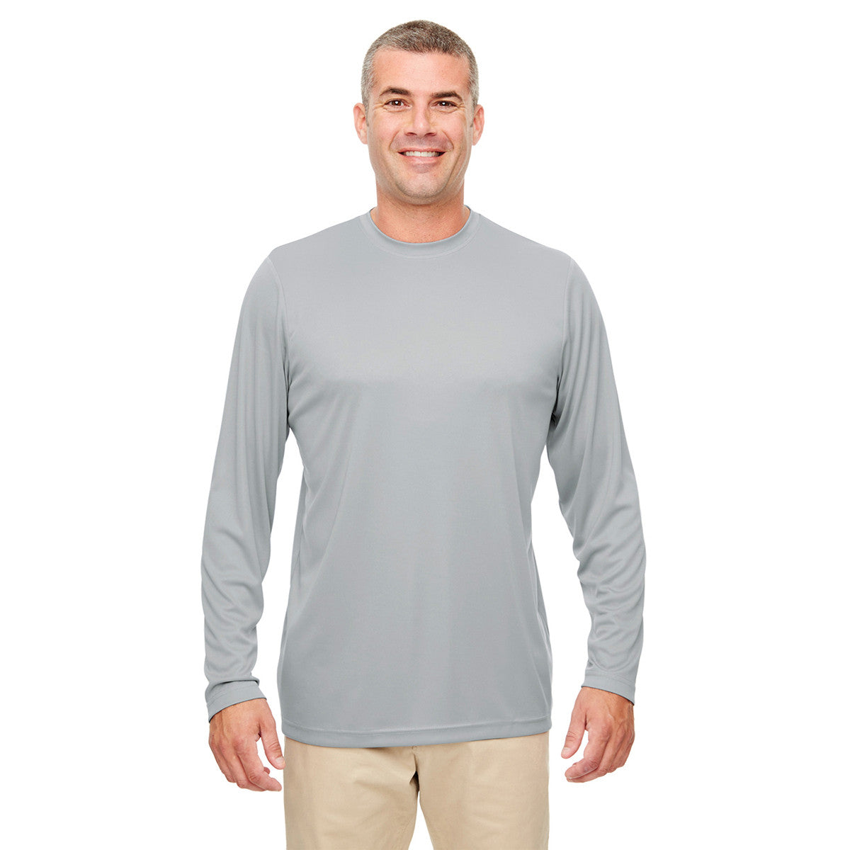 UltraClub Men's Grey Cool & Dry High-Performance Long-Sleeve Top - A Must-Have for Active Men!