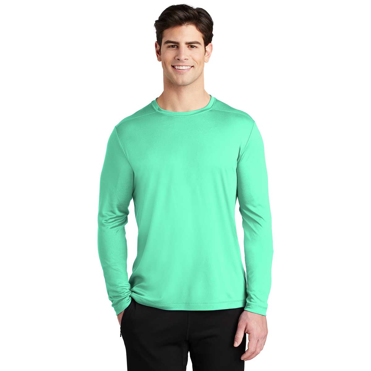 Sport-Tek Men's Stunning Bright Seafoam Posi-UV Pro Long Sleeve Tee - A Must-Have!