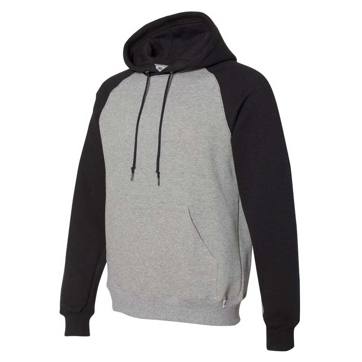 Russell Athletic Men's Stunning Oxford/Black Dri Power Colorblock Raglan Hooded Sweatshirt