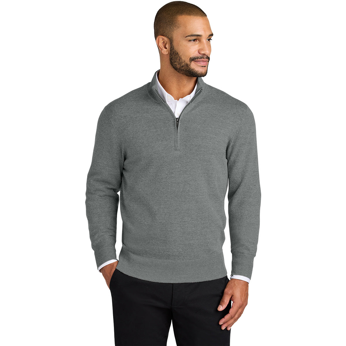 Port Authority Men's Medium Heather Grey 1/4-Zip Easy-Care Sweater: A Stylish Corporate Essential