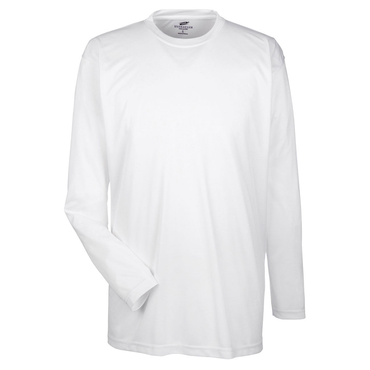 UltraClub Men's White Cool & Dry Performance Long-Sleeve Sport T-Shirt