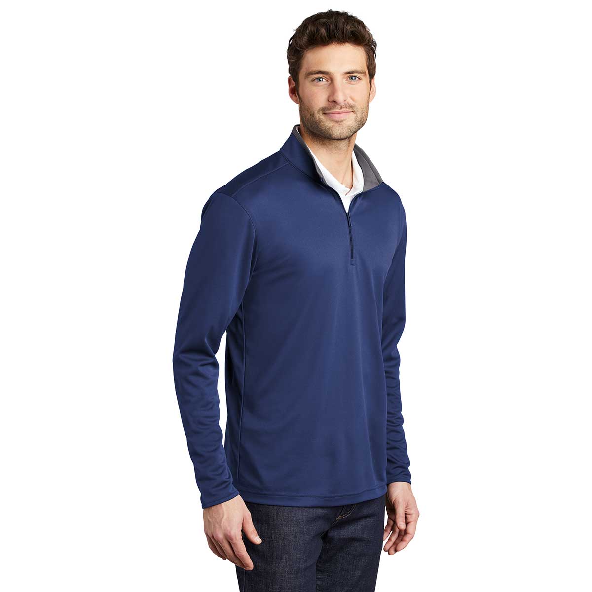 Port Authority Men's Royal/Steel Grey Silk Touch Performance Quarter Zip - A Stylish and Functional Choice!
