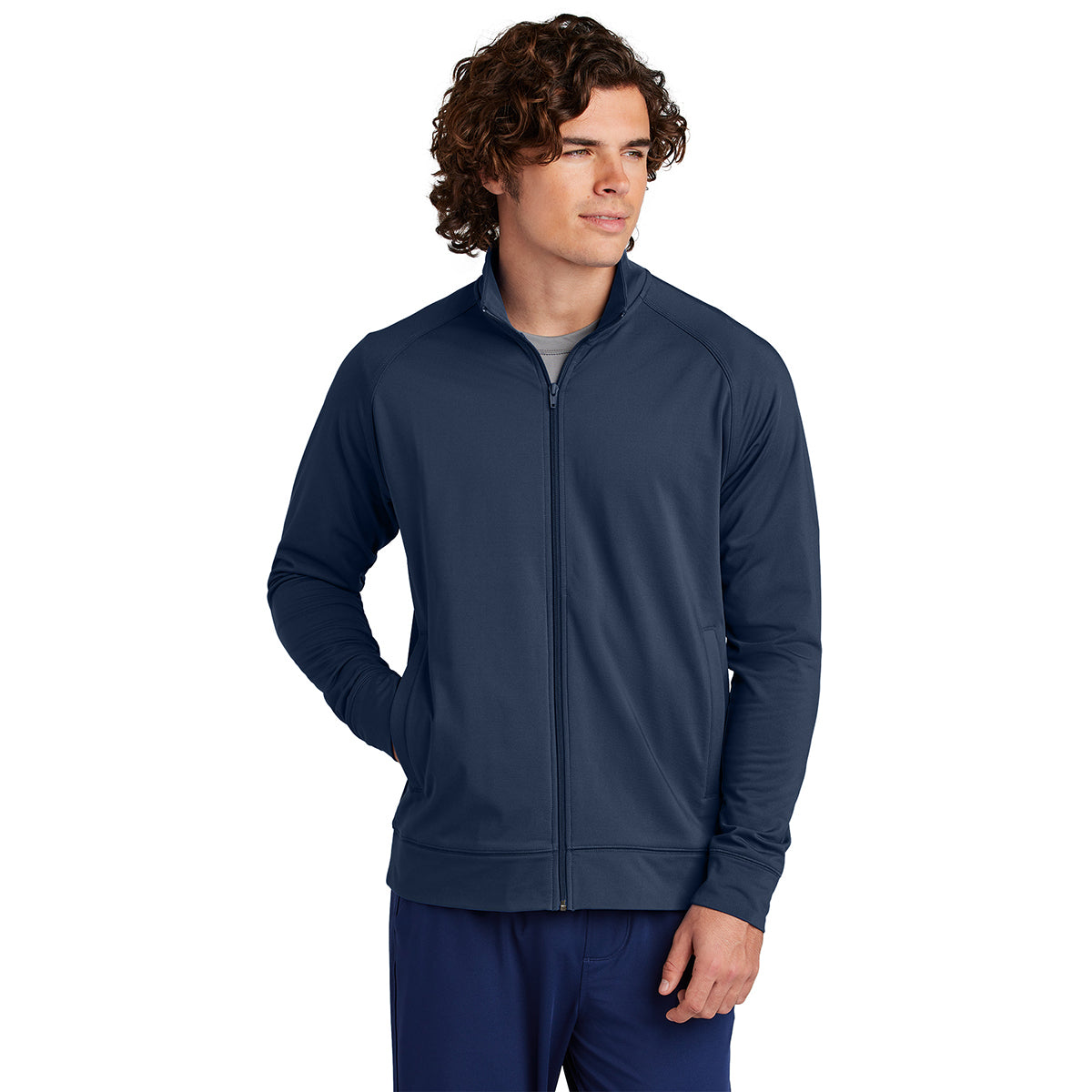 Sport-Tek Men's True Navy Sport-Wick Stretch Full-Zip Cadet Jacket - Ideal for Active Men
