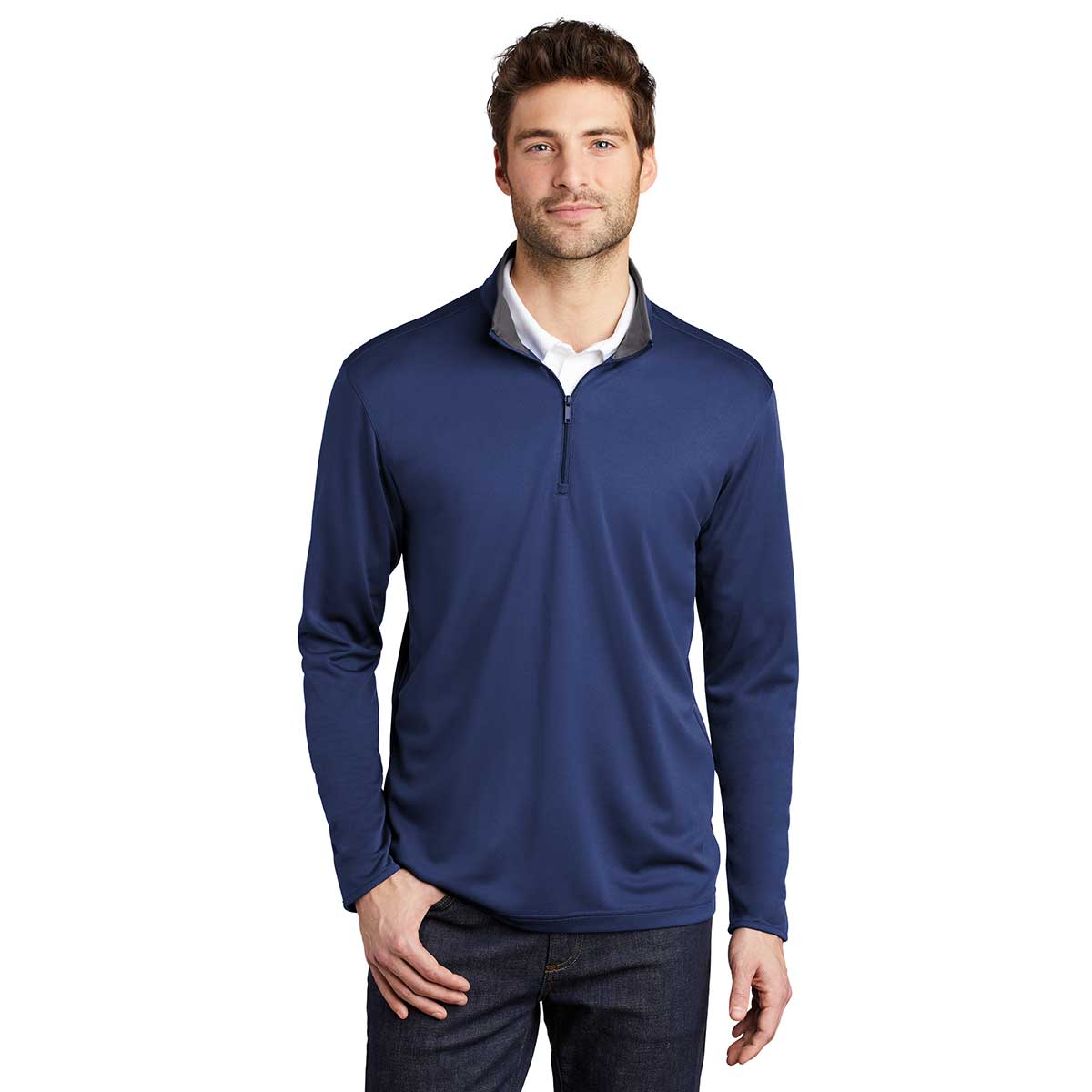 Port Authority Men's Royal/Steel Grey Silk Touch Performance Quarter Zip - A Stylish and Functional Choice!