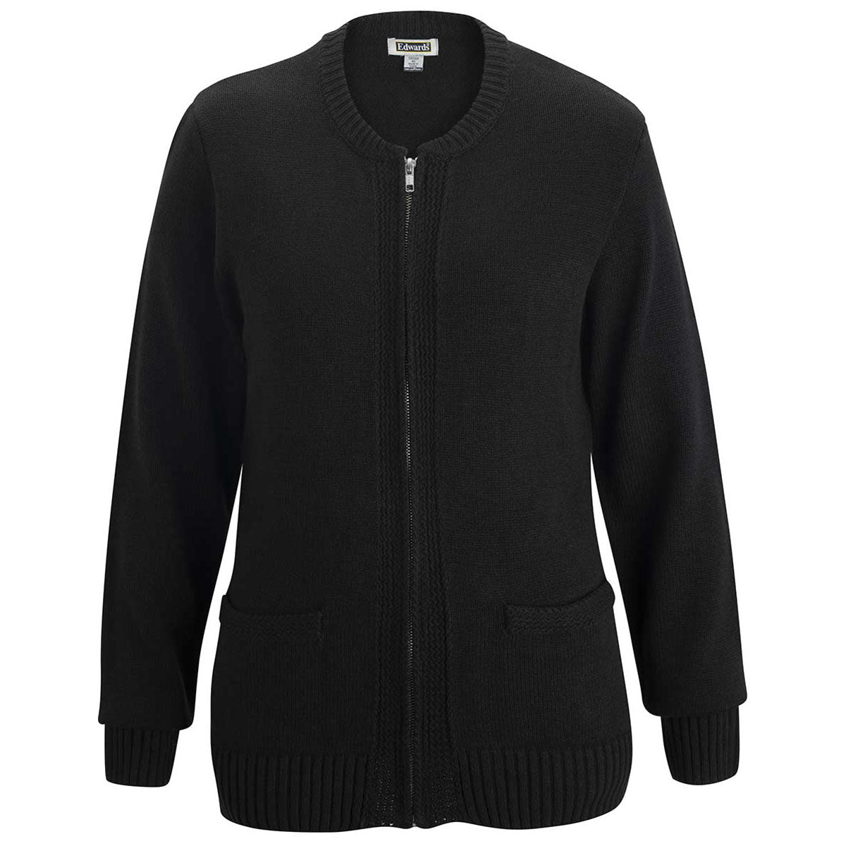 Edwards Men's Stylish Black Jersey Knit Acrylic Full Zip Cardigan