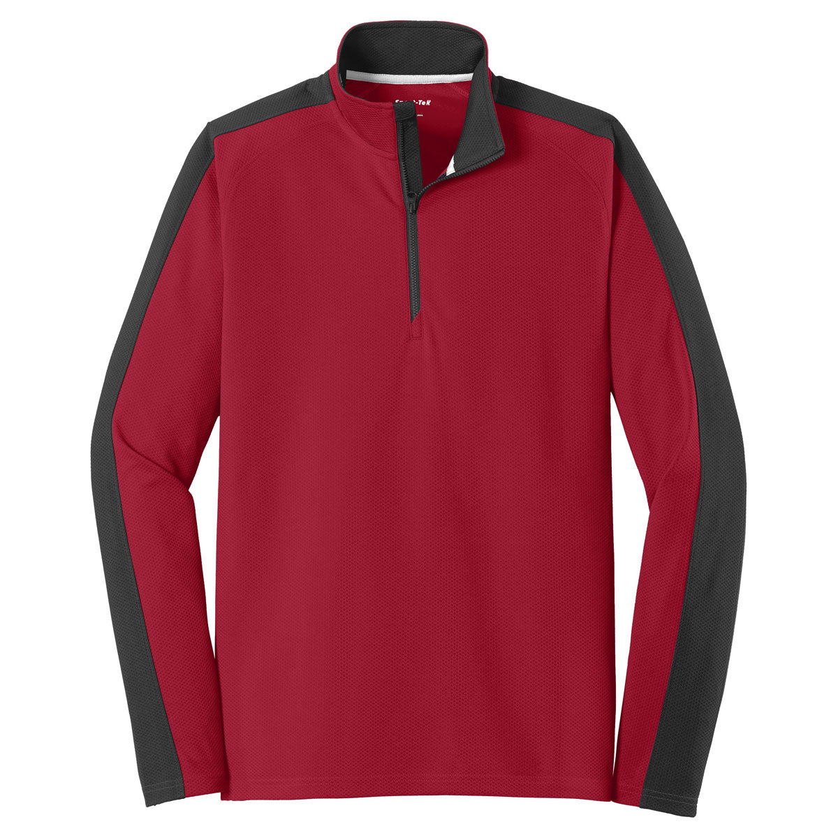 Sport-Tek Men's Striking Deep Red/Black Sport-Wick Textured Colorblock 1/4-Zip Pullover