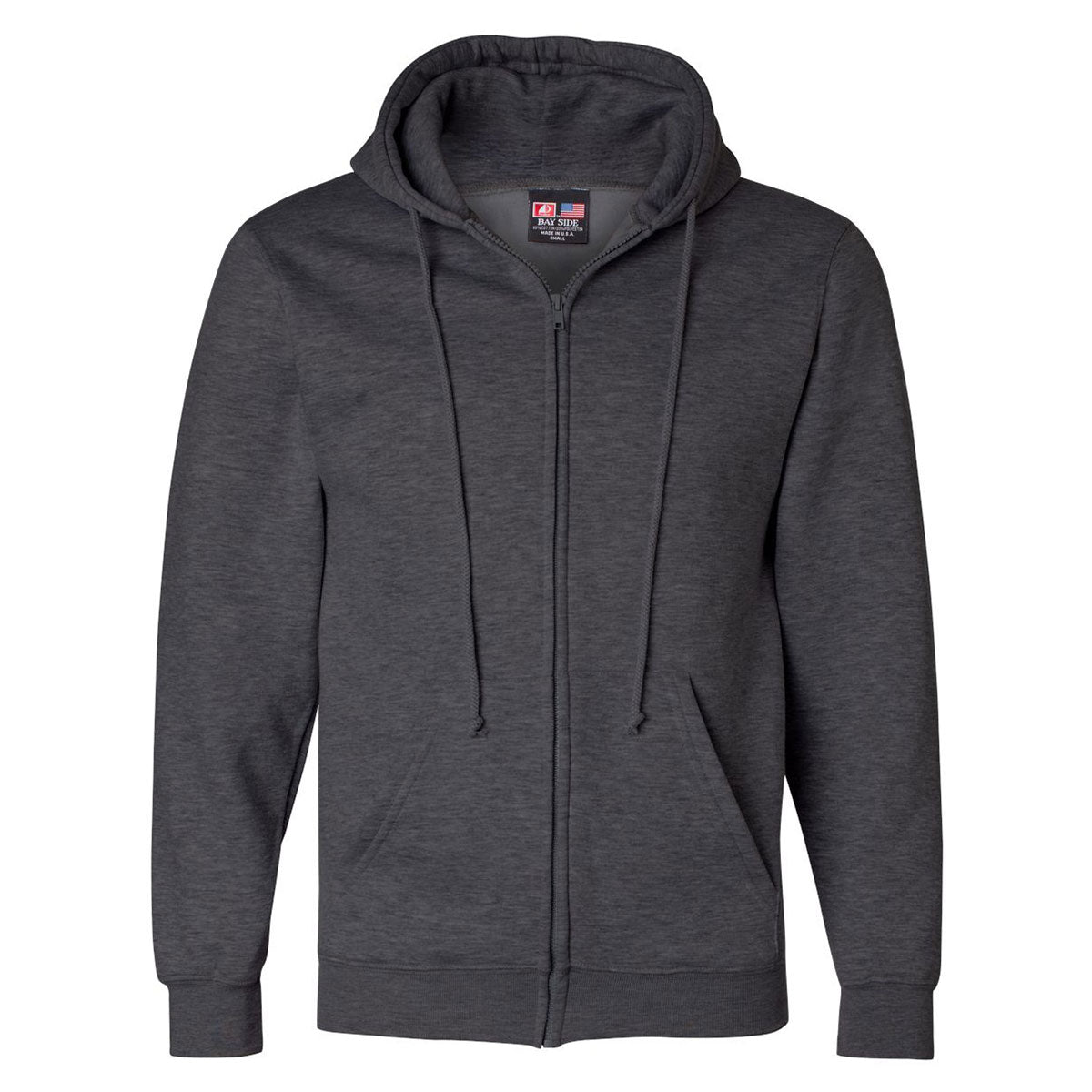Bayside Men's Charcoal Heather USA-Made Full Zip Hoodie: A Must-Have for Your Team