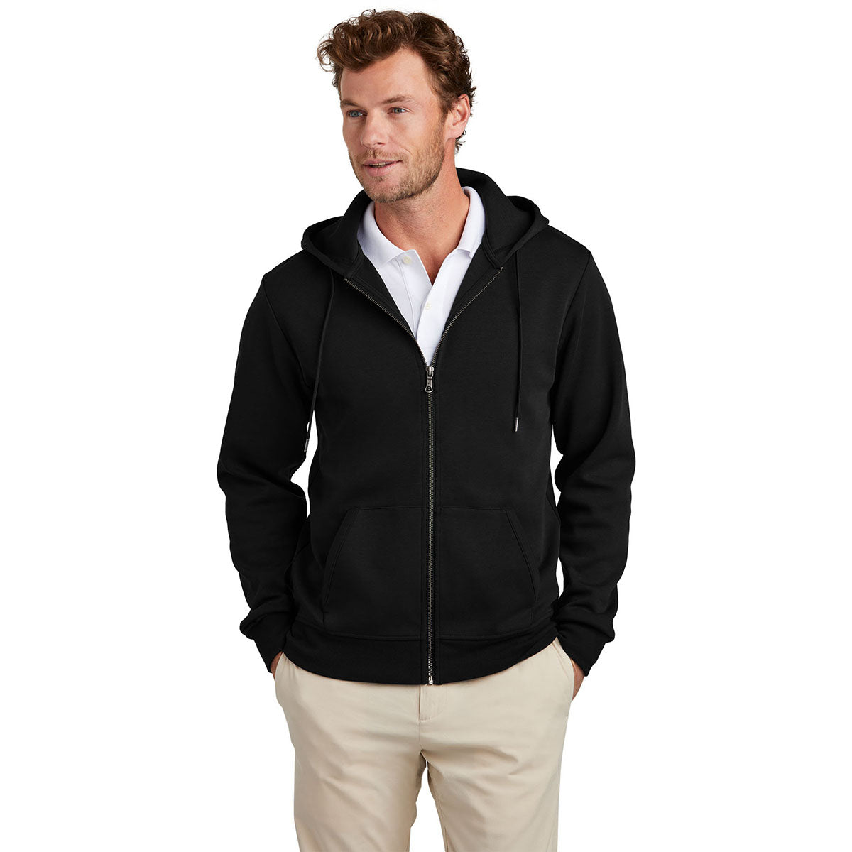 Brooks Brothers Men's Striking Deep Black Double-Knit Full Zip Hoodie