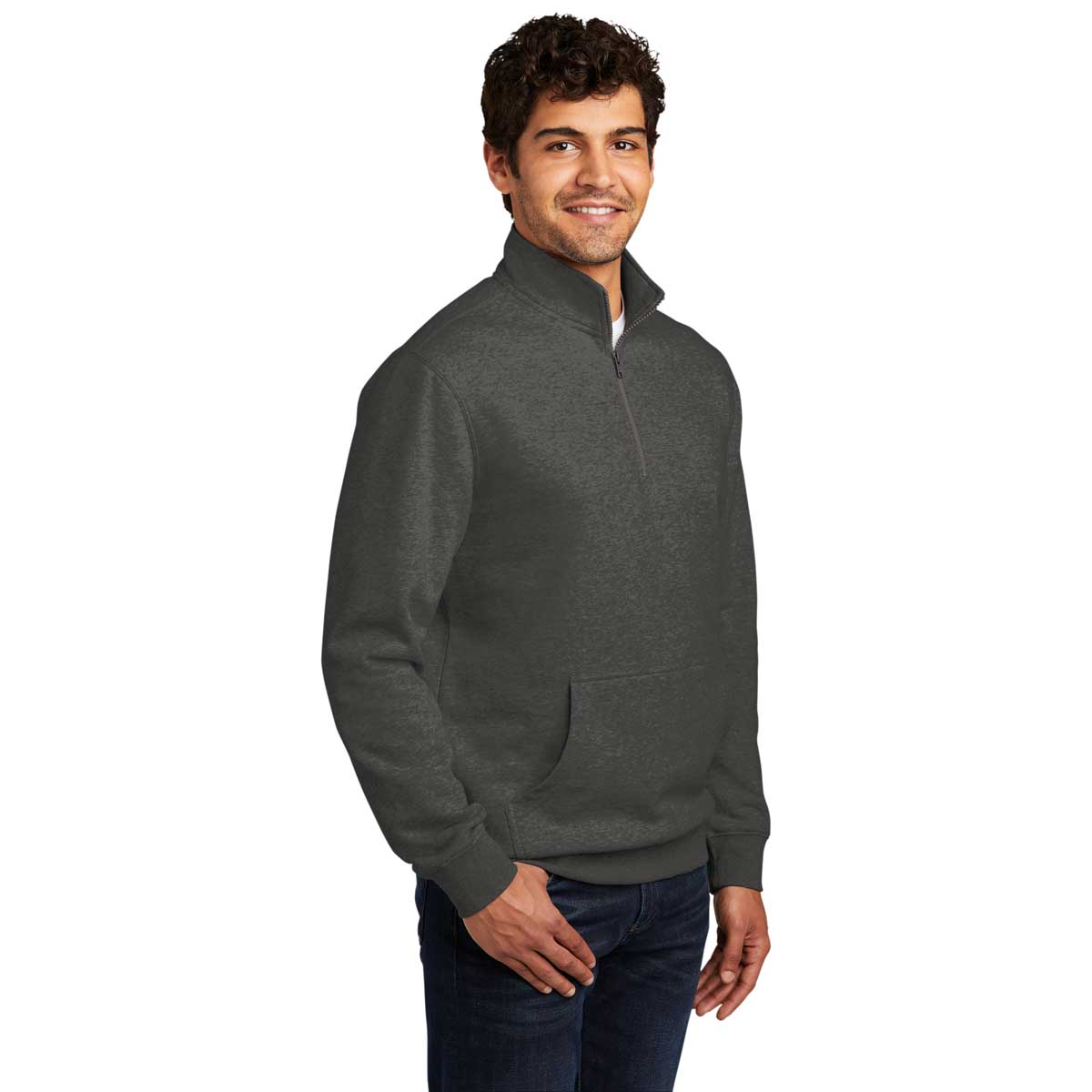 District Men's Stylish Heathered Charcoal V.I.T. Fleece Quarter Zip - A Must - Have!