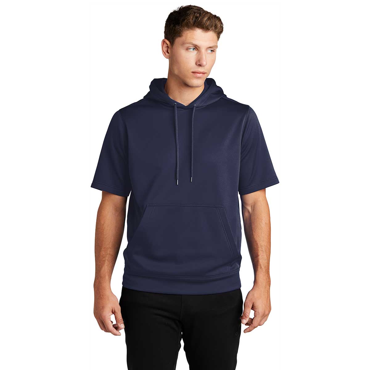Sport-Tek Men's Navy Short Sleeve Sport-Wick Fleece Pullover Hoodie - Customizable!