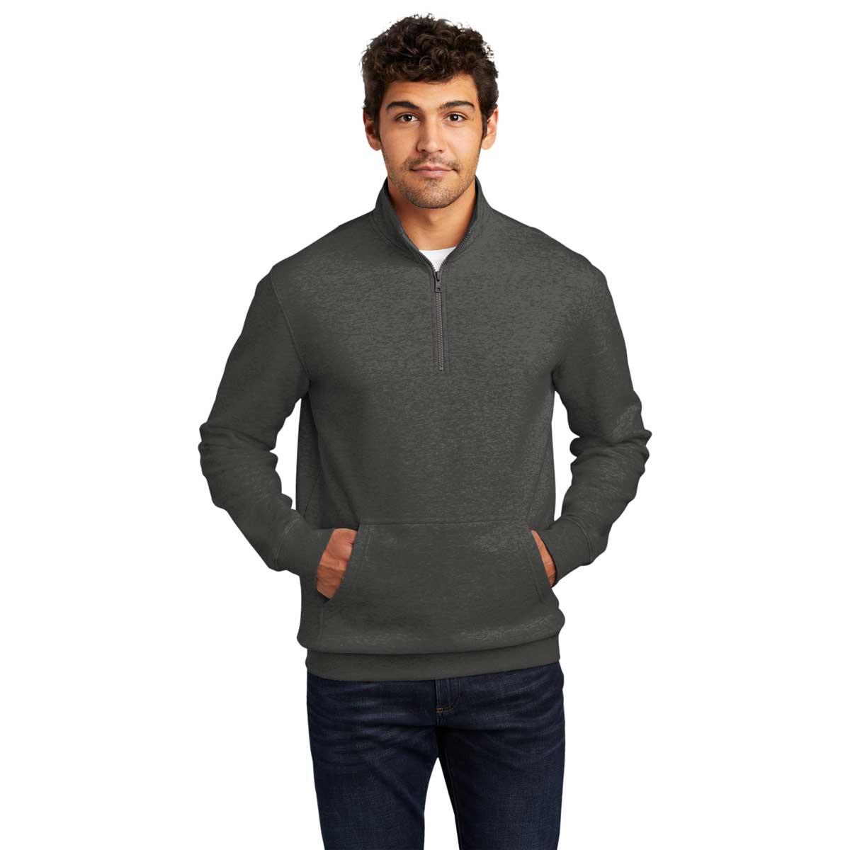 District Men's Stylish Heathered Charcoal V.I.T. Fleece Quarter Zip - A Must - Have!