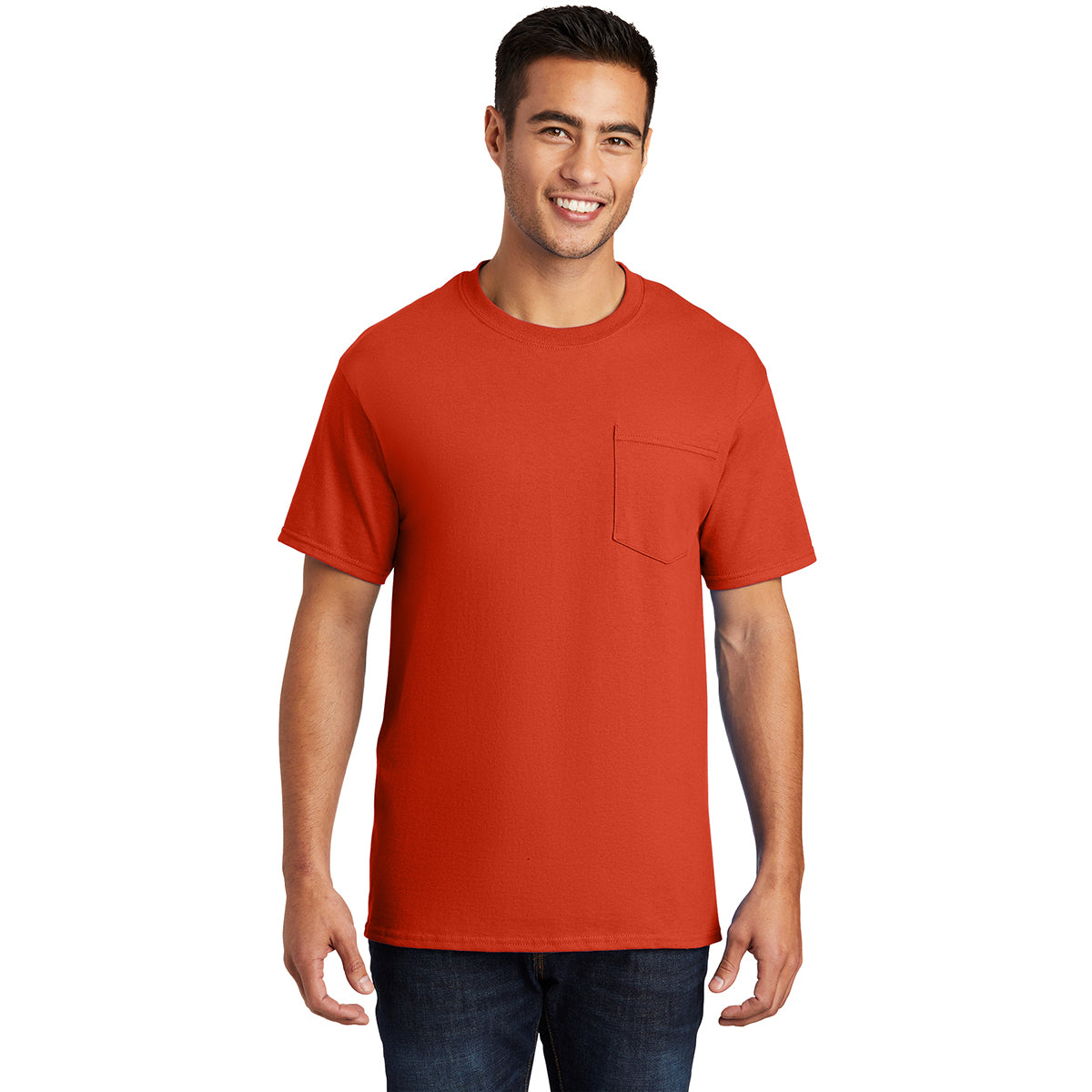 Port & Company Men's Stunning Orange Essential Pocket Tee