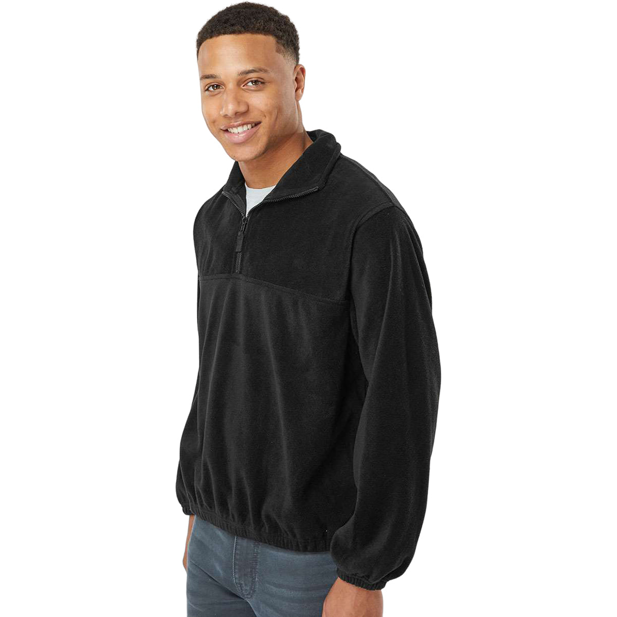 Burnside Men's Stylish Black Polar Fleece Quarter-Zip Pullover - Ideal for Brand Promotion