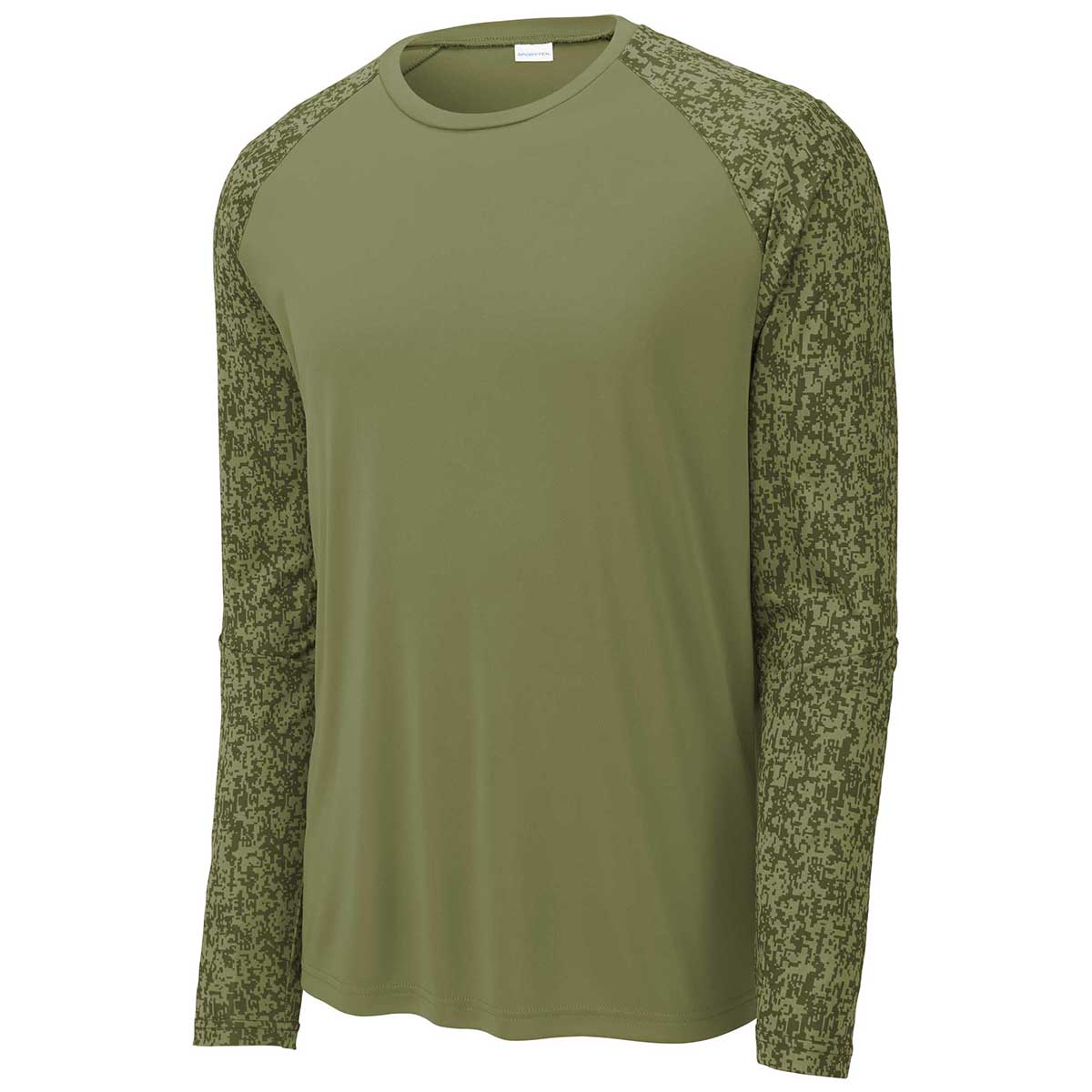 Sport-Tek Men's Olive Drab Green PosiCharge Digi Camo Long Sleeve Tee - Stand Out in Style!