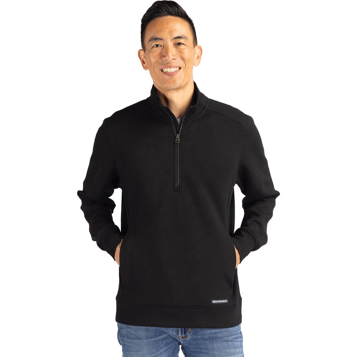 Cutter & Buck Men's Stylish Black Roam Eco Recycled Quarter Zip Pullover - A Must-Have for All!