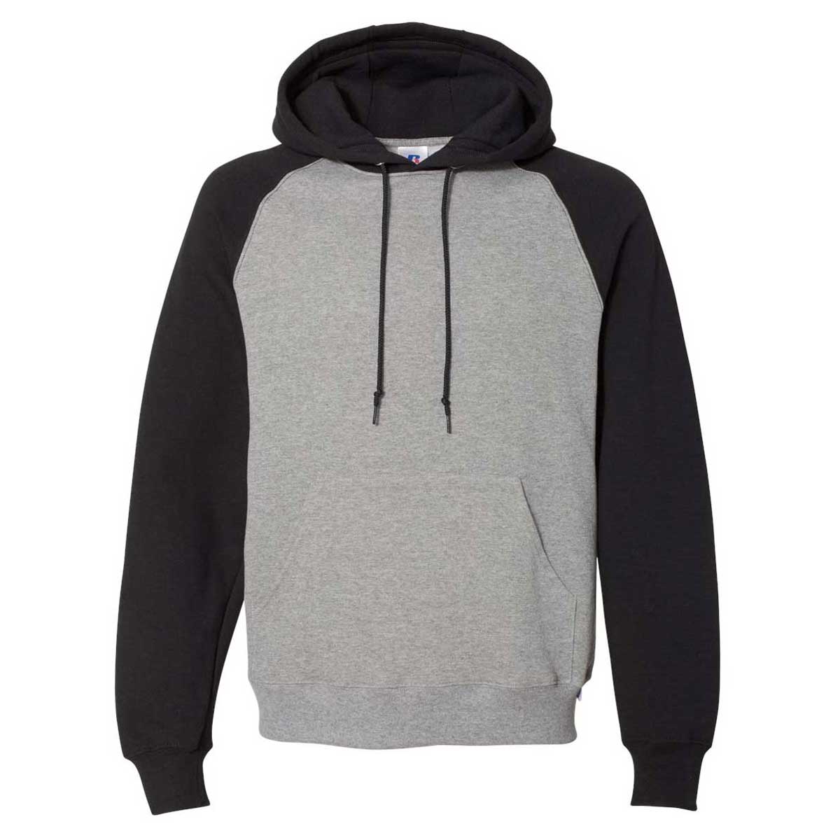 Russell Athletic Men's Stunning Oxford/Black Dri Power Colorblock Raglan Hooded Sweatshirt