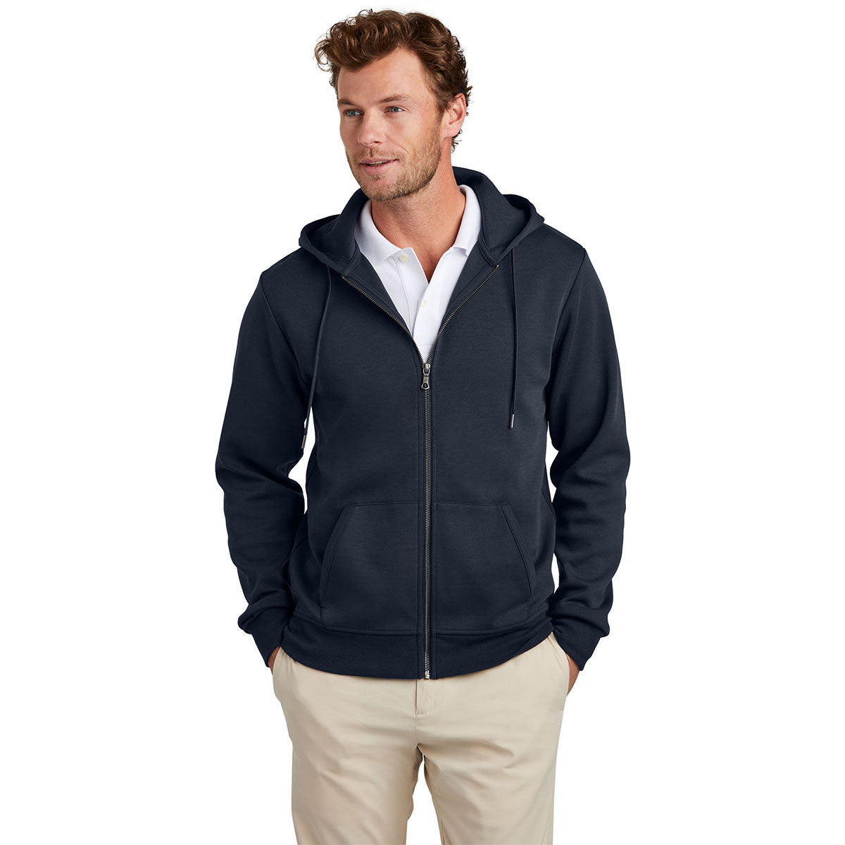 Brooks Brothers Men's Stylish Night Navy Double-Knit Full Zip Hoodie