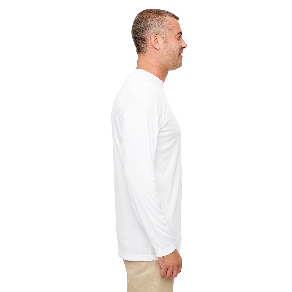 UltraClub Men's White Cool & Dry High-Performance Long-Sleeve Top