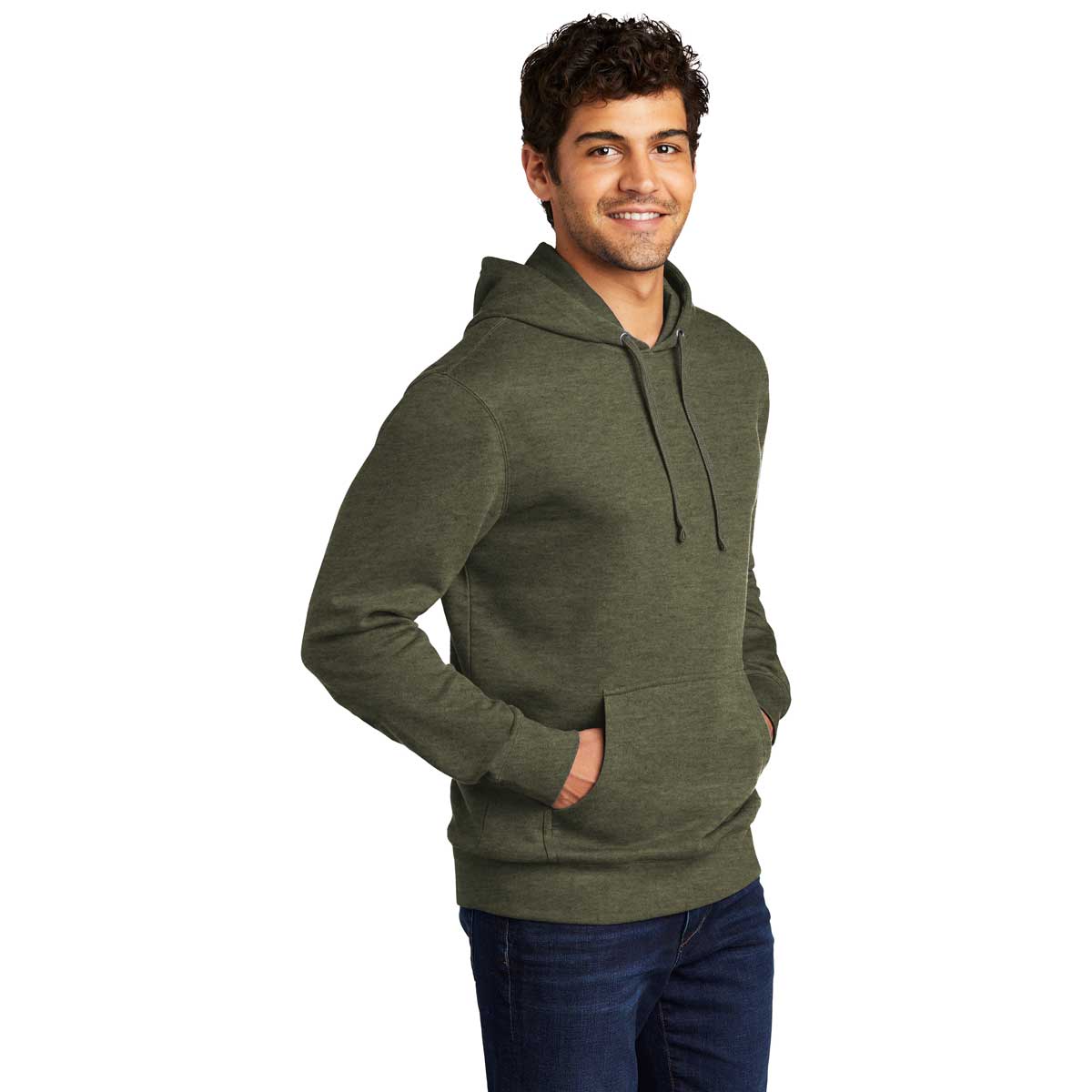 District Men's Olive Heathered V.I.T. Fleece Hoodie - A Comfort Must-Have!