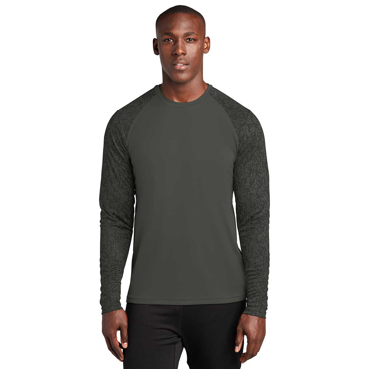 Sport-Tek Men's Stylish Black PosiCharge Digi Camo Long Sleeve Tee