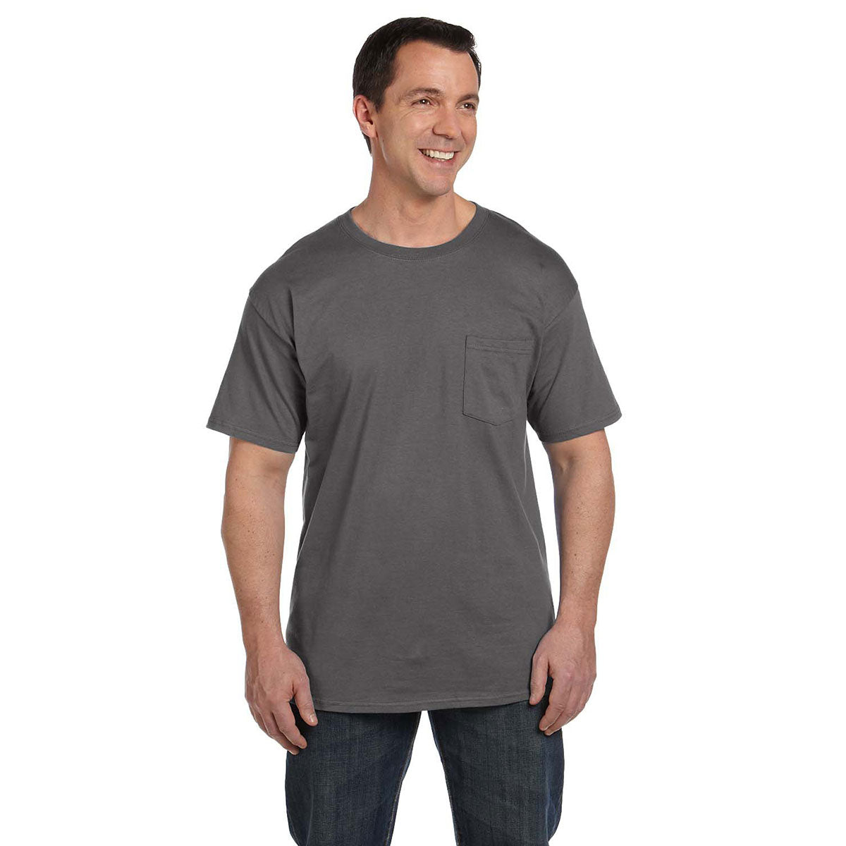 Hanes Men's Stunning Smoke Grey 6.1 oz. Beefy-T with Pocket - A Must-Have!