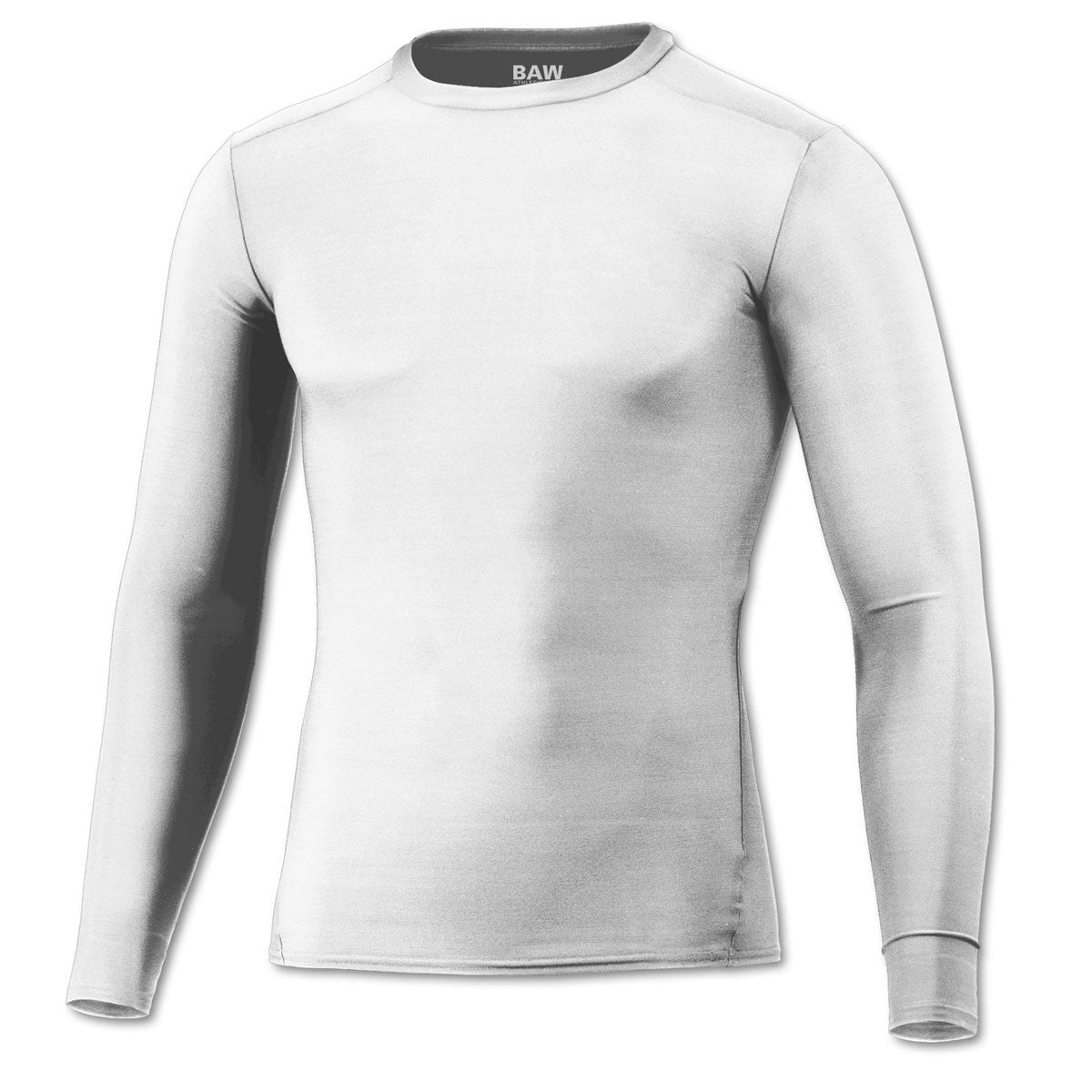 BAW Men's White Cool Tek Compression Long Sleeve Shirt - Ideal for Fall & Winter