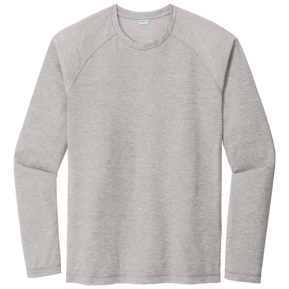 Sport-Tek Men's Light Grey Heather PosiCharge Long Sleeve Tri-Blend Wicking Raglan Tee - A Stylish Essential