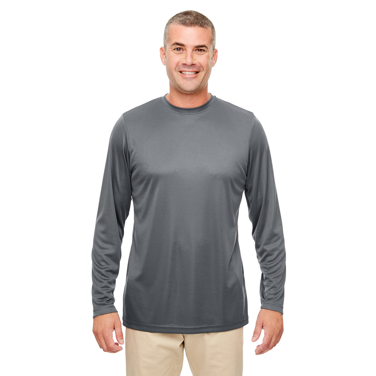 UltraClub Men's Charcoal Cool & Dry High-Performance Long-Sleeve Top - A Must-Have for Active Men!